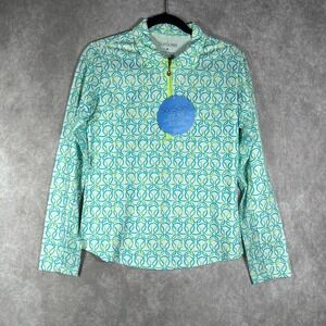 SanSoleil Soltek Golf Polo Shirt Womens Small Green Loop Print 1/4‎ Zip NEW